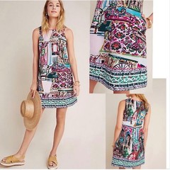 Anthropologie Artistic Interior Scene Print Cotton Shift Mini Dress Pink XS