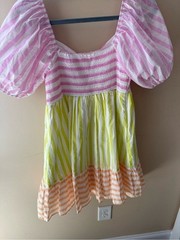 La February stripe puff sleeve mini dress cotton color block size medium