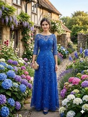 Elegant Royal Blue Lace A-Line Evening Gown – Formal Maxi Dress