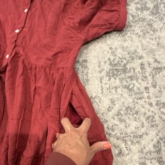 Red Solid Collared Button Front Pocket Short Sleeve maxi Dress S boho