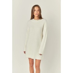 English Factory Cozy Round Neck Sweater Dress Cream Textured Knit NWT Size Small