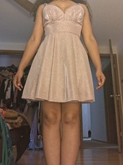 B. Darlin Juniors 5/6 Pink Glitter V-Neck Dress With Pockets