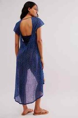 Free People Leila Tunic Fp One V Neck Printed Hi-Low Sheer Gathered Top S NWD