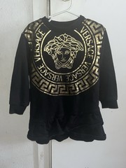 Versace Black Girl&rsquo;s Metallic Medusa Logo Sweater Dress