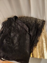 Worthington Black Floral Tuile Fabric Empire Waist with Belt. Gold Accent.