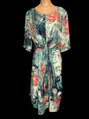 NWT Gorgeous Green Forest Floral Chiffon Layered Multi Wrap Tie Dress MED Easter