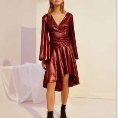 Keepsake The Label Never Again Metallic Berry Faux Wrap Dress Asymmetrical New