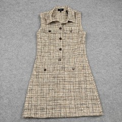 Theory Dress Womens 2 Beige Tweed Collared Sleeveless A-Line Shirt Short Lined