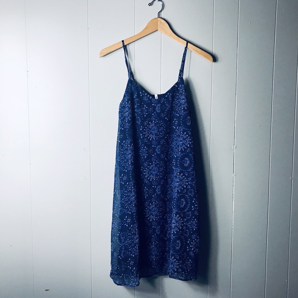 MUDD NAVY BLUE FLORAL PATTERN SPAGHETTI STRAP DRESS LINED WOMENS SMALL
