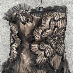 Alyce Designs Silk Dress 10 Floral Beaded Embroidered Strapless Formal Evening