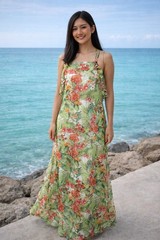 GB Floral Ruffle Strap Back Sheer Lined Boho Lightweight Flowy NWT Dress Medium