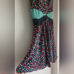 Vtg Z Spoke Zac Posen Black, Red, Green Heart Silk Mini Dress Sz 2