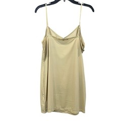 French Connection Satin Slip Dress Mini V Neck Spaghetti Strap Olive Tan L NWOT