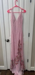 Primavera Couture Beaded Sequence Prom Gown Heavy Beading Pink Formal Slit