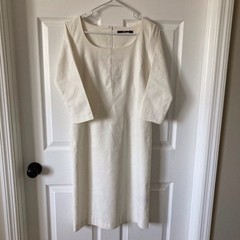 Jarbo Midi Dress, Linen/spandex. Zip. 3/4 Sleeves. Luxury, Classic, Fitted. S 36
