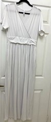LILBETTER White Solid Wrap V-Neck Short Sleeve Maxi Dress Rayon Blend XL