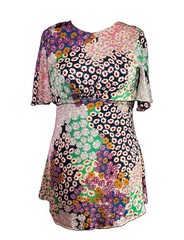 Topshop Patchwork Floral Daisy Mini Dress Flutter Sleeve Cottagecore Size 8 Tall