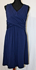 Lands&rsquo; End M 10-12 Dark Blue Crossover Wrap Sleeveless Knit Fit and Flare Dress