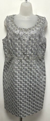 Jacques Vert UK14P silver metallic & white beaded sleeveless occasion wear dress