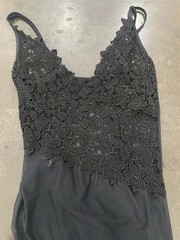 Vintage Black Lace Sheer Mesh Long Slip Dress Nighty Size S Dark Romantic Fairy