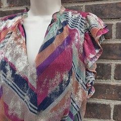 Willa Story Size M Ruffle Metallic Mini Dress Geometric Colorful Party Fun