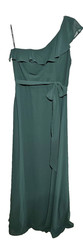 NWT-B Levkoff 7130 Chiffon 1 Shoulder Dress w/Ruffle (Evergreen)-Sz 12 MSRP $183
