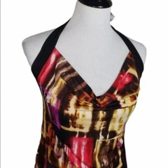 Vintage IZ Buyer Abstract Print Halter Mini Dress Sleeveless Party Cocktail Rave