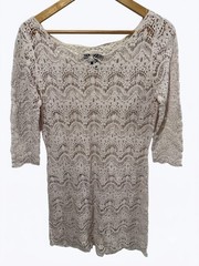 Lauren Ralph Lauren Cream Crochet Lace Overlay Dress 3/4 Sleeve Size Large