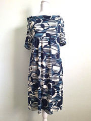 ASSA Women&rsquo;s XL Blue White Geometric Circle Print A-Line Midi Dress 4