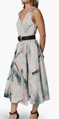 NWT Stunning Donna Karan NY Belted A-Line Midi Lined Dress, 10, Skylight, $199