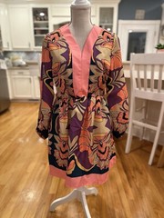 SundayUp Orange Beige And Purple Paisley Print Long Sleeve Fit And Flare Dress