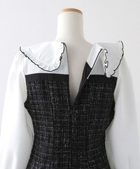 Round Collar Blouse Docking Tweed Dress With Large Size Jirai New