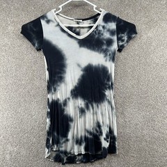 Olivia Rae Women&rsquo;s Size S Black/Gray Tie Dye T Shirt Scoop Neck Slub Rayon Dress