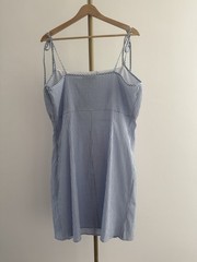 Primark Light Blue Gingham Summer Dress UK 20 Tie Strap Side Zip Lightweight
