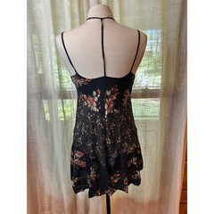Free People Intimately Floral Halter Mini Dress XS Black Boho Ruffle Hem