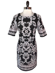 R&K ORIGNALS Size 14 Sheath Dress Black Pink Grey Short Sleeve Stretch Knit