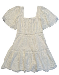 Saylor Lace Mini Dress BOHO Short Sleeve Scalloped Hem White Medium NWOT