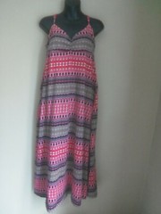 ROUTE 66 RED BLACK GREEN MULTICOLOR STRIPE LONG 100% COTTON DRESS SIZE L