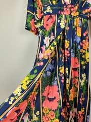 Vintage Miss Bierner Dress Womens 8 Floral 60s 70s Nylon Maxi Kimono Sleeve Boho
