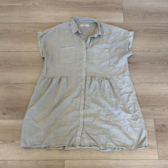 Thread + Supply Beige Button Front Shirt Dress Womens Large Boho Casual