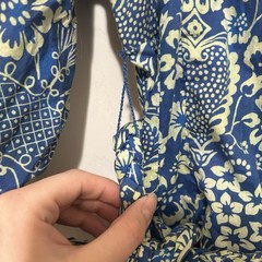 RHODE Floral Print Dress Blue Cream Feminine Ruffle Cotton Beach Vacation Sz Med