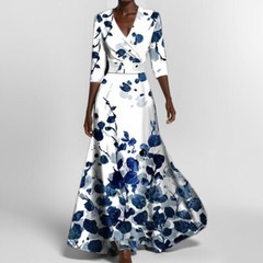Women&rsquo;s Fashionable And Elegant V-neck Printed Tie-Fitting Skirt Dress For Women