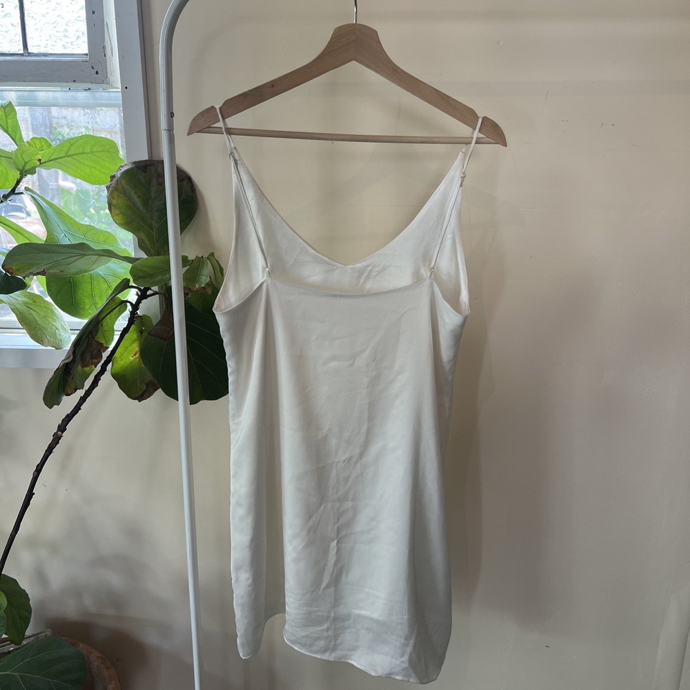 Asymmetrical white lined satin Spaghettic Strap slip dress, Mini Dress, Size S