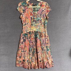 Peruvian Connection Dress S Orange Green Floral Colorful Artsy Summer Boho