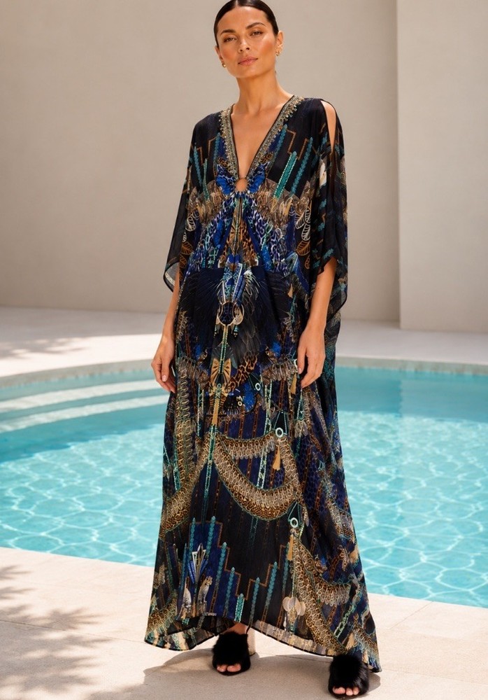 Camilla Split Sleeve Kaftan With Hardware Dress One Size Dripping In Deco $699