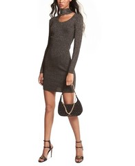 Michael Kors Women&rsquo;s Black Gold Metallic Stretch Cut Out Sheath Dress Size Large