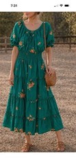 Anthropologie Kindred Green Floral Embroidered Tiered Cottagecore Maxi Dress XL