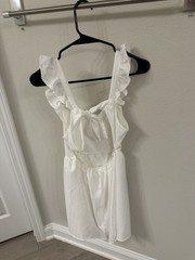 Altar&rsquo;d State White Solid Dress S Square Neck Ruffle Strap Bow Elastic Waist