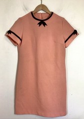 Handmade 60s Mod Retro Mini Shift Dress Size M Pink Salmon Contrast Bow Twiggy