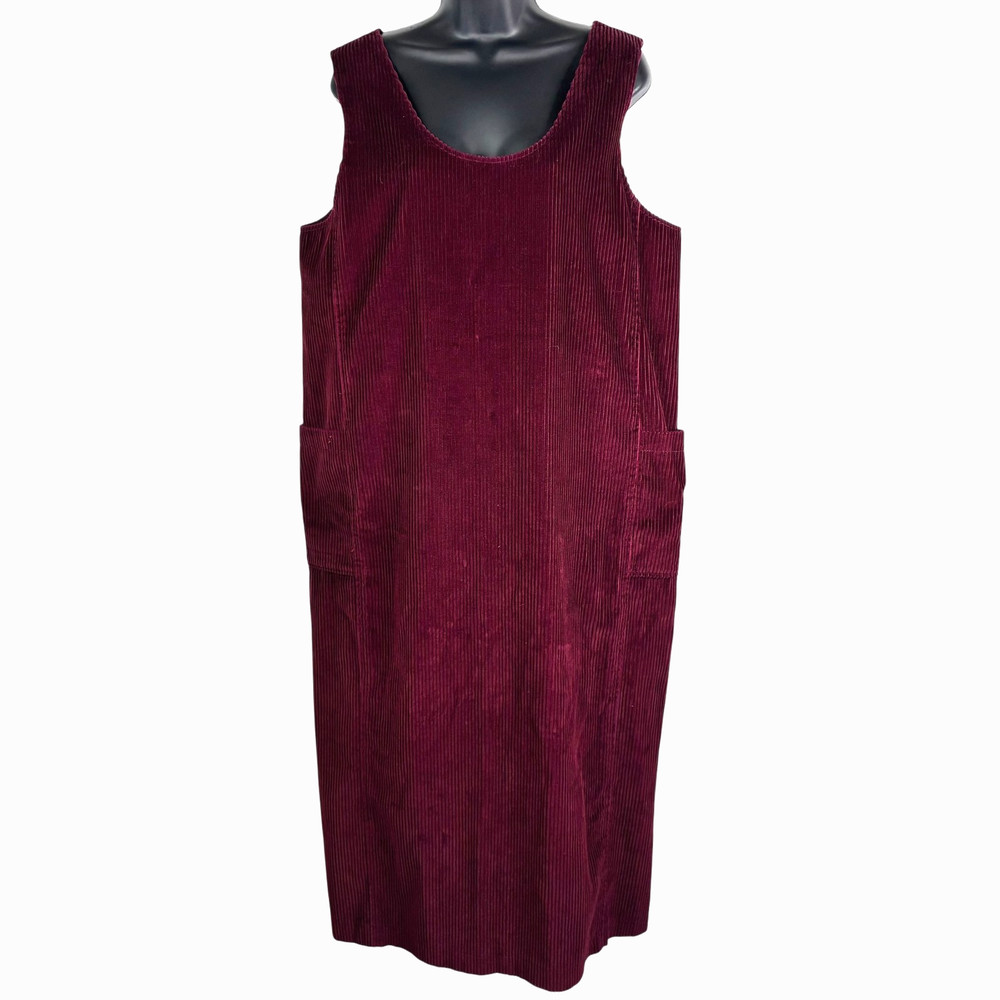 Harve Benard Women&rsquo;s Dress Maroon Red Sz 14 Side Pocket Midi Sleeveless Corduroy